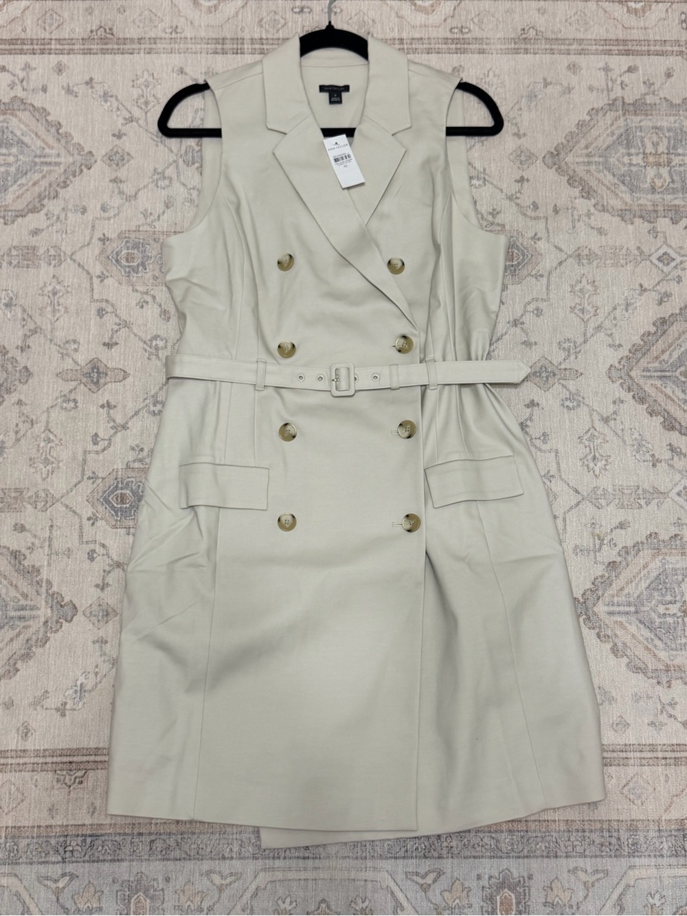 Ann Taylor Sleeveless Trench Dress with Belt - Cream